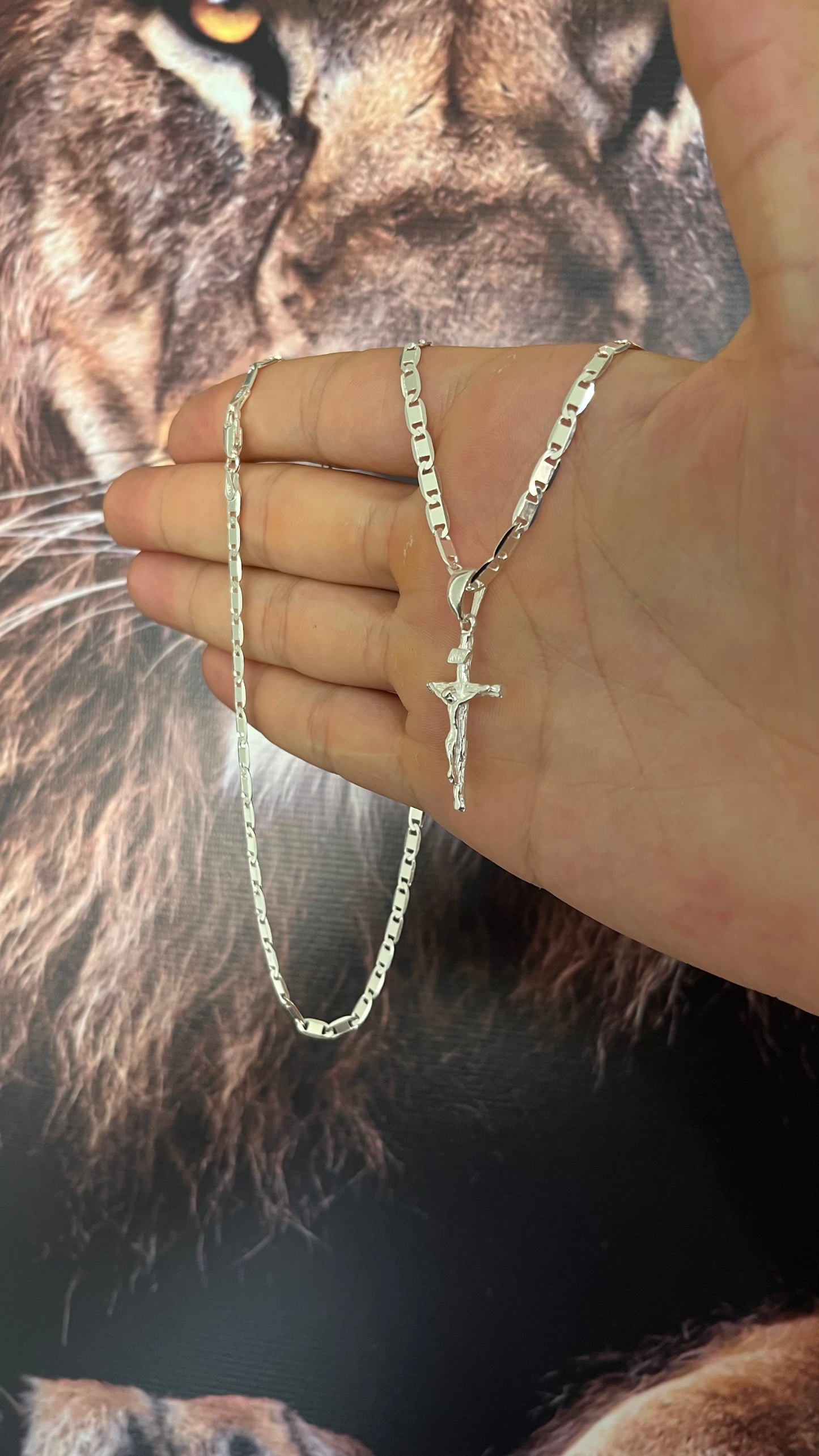 CORRENTE PIASTRINE 3MM x 70CM + PINGENTE CRUCIFIXO