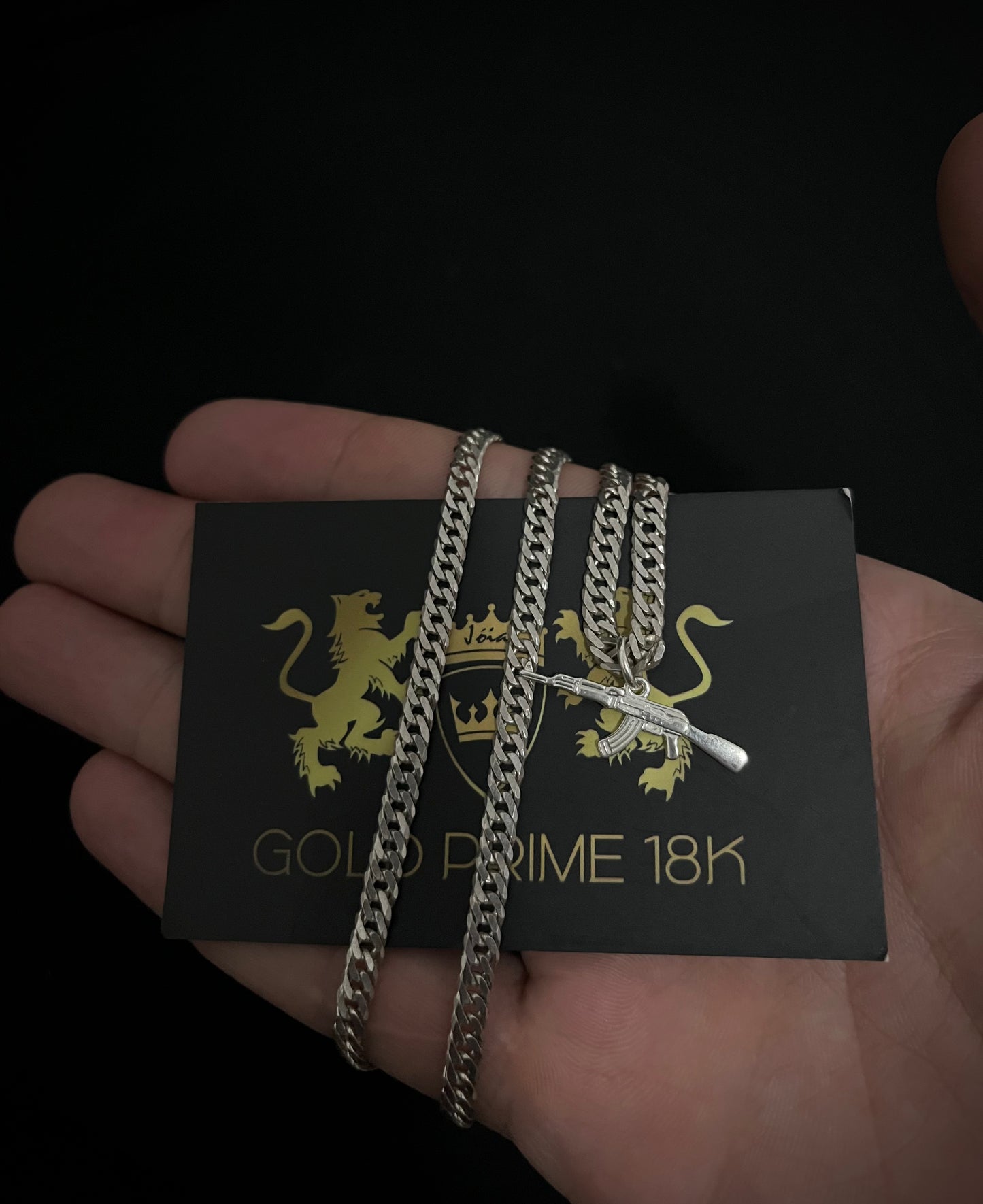 CORRENTE ELO DUPLO 4MM x 70CM + PINGENTE AK-47