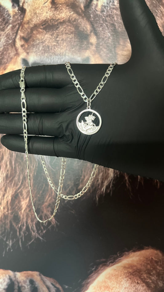 CORRENTE 3x1 4MM x 70CM COM PINGENTE SÃO JORGE