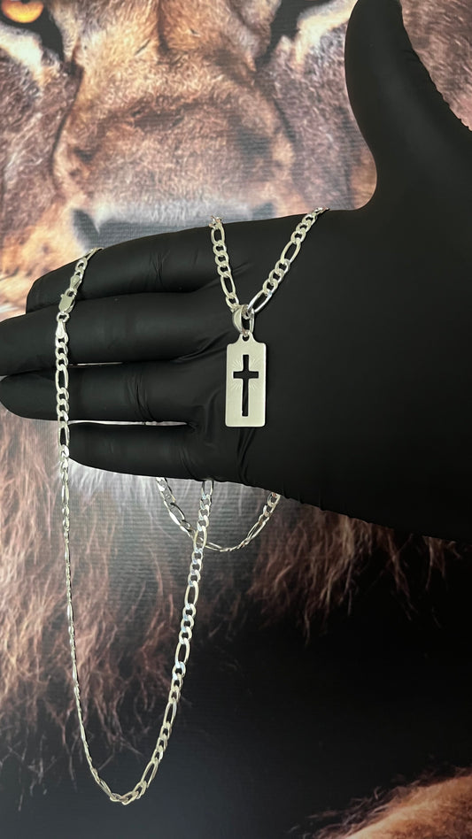 CORRENTE 3x1 4MM x 70CM COM PINGENTE CRUZ DE PLACA