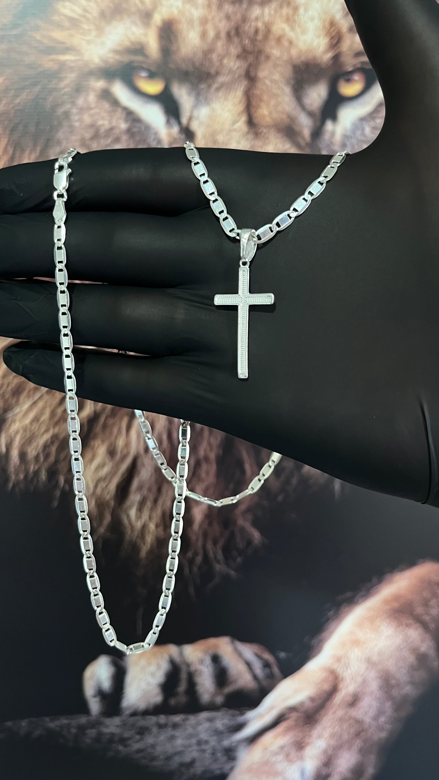 CORRENTE PIASTRINE 3MM x 70CM + PINGENTE CRUZ