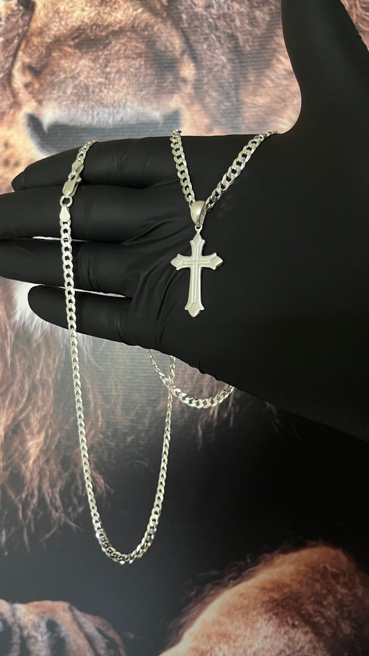 CORRENTE GRUMET 4MM x 70CM + PINGENTE DE CRUZ MEDIEVAL