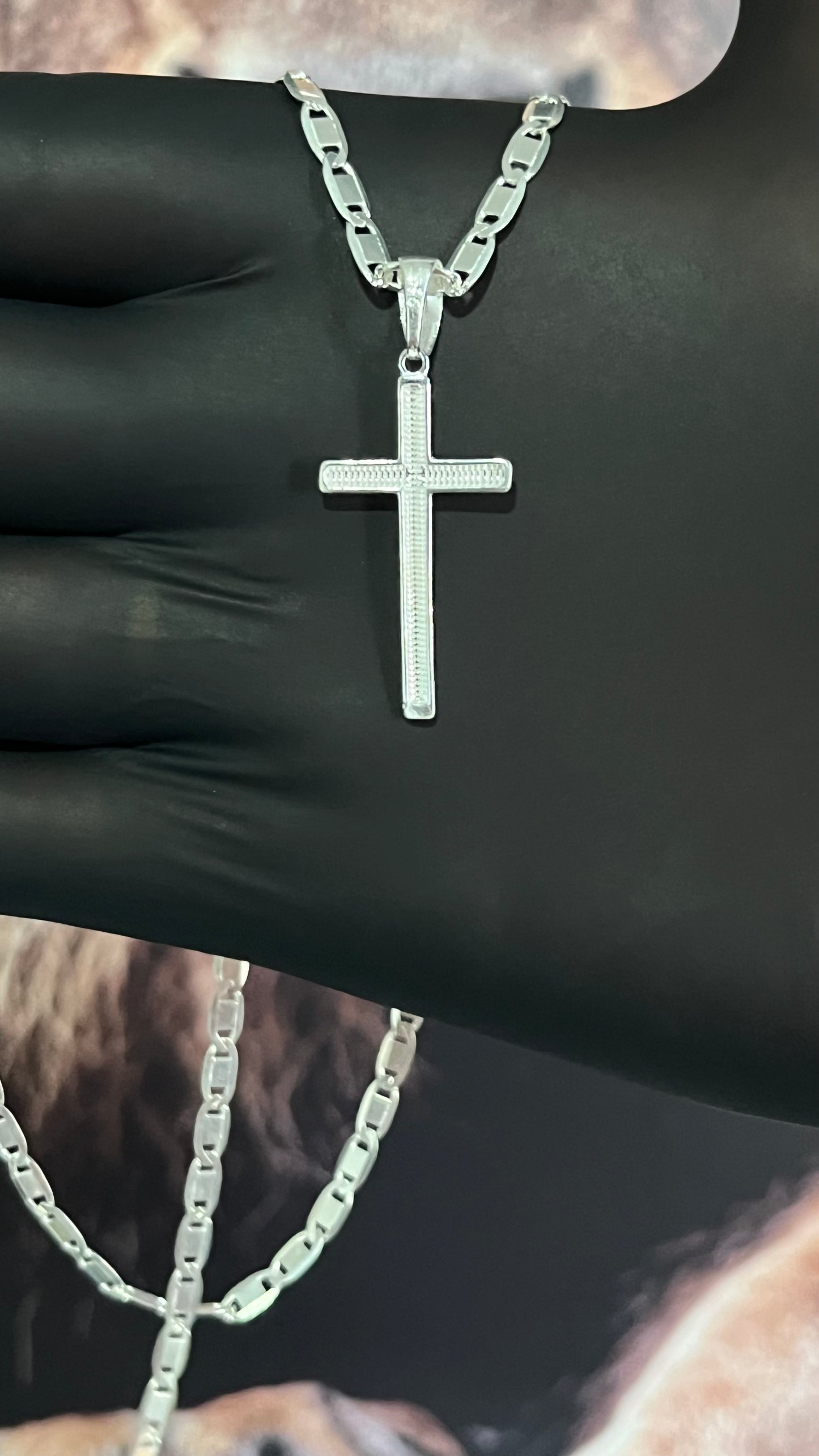 CORRENTE PIASTRINE 3MM x 70CM + PINGENTE CRUZ