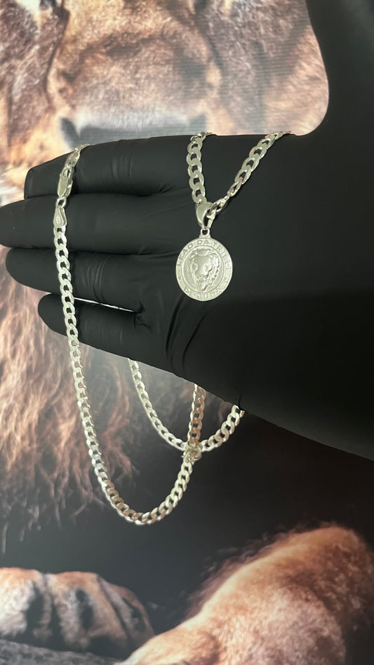 CORRENTE GRUMET 7MM X 70CM + PINGENTE LEÃO DE JUDÁ