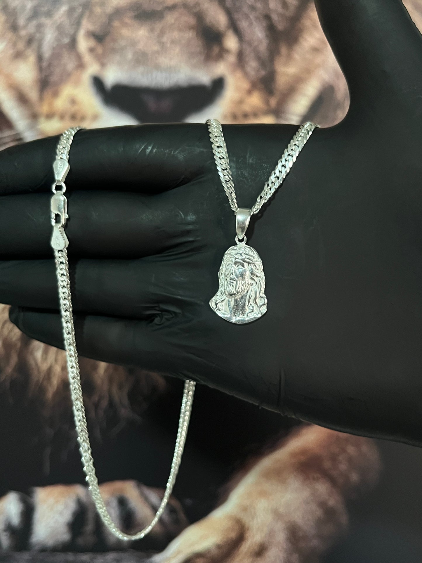 CORRENTE ELO DUPLO 4MM x 60CM + PINGENTE DE CRISTO