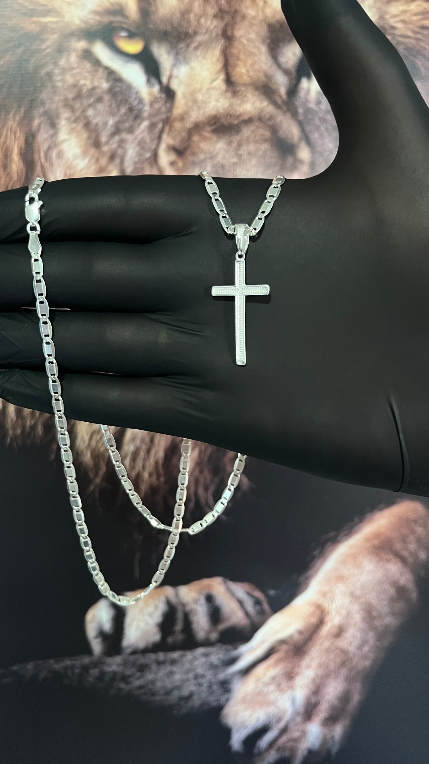 CORRENTE PIASTRINE 3MM x 70CM + PINGENTE CRUZ