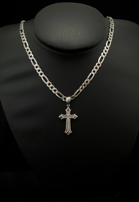 CORRENTE 3x1 5MM x 60CM COM PINGENTE DE CRUZ;